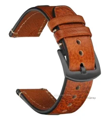 Vintage-Inspired Leather Watchband - 22mm (Red brown-black)