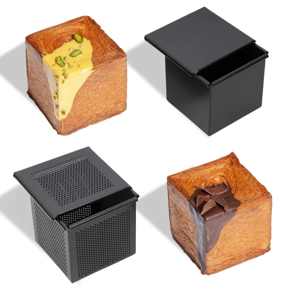 Non Stick Cube Croissant Mini Toast Box Mold Mini Pullman Loaf Pan with Lid Square Perforated Toast Box Water Cube Baking Tool Non Stick Cube Croissant Mini Toast Box Mold Mini Pullman Loaf Pan with Lid Square Perforated Toast Box Water Cube Baking Tool