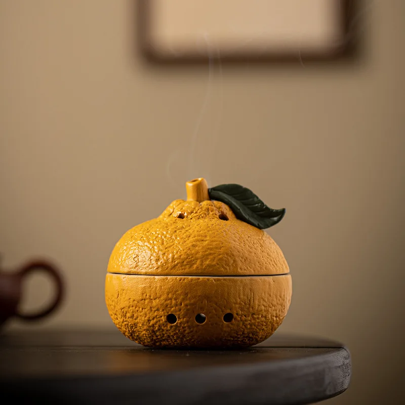 Lucky Ceramic Aromatherapy Stove Orange Home Indoor Agarwood Sandalwood Incense Incense Coil Burner Decoration Tea Room Tea Tabl