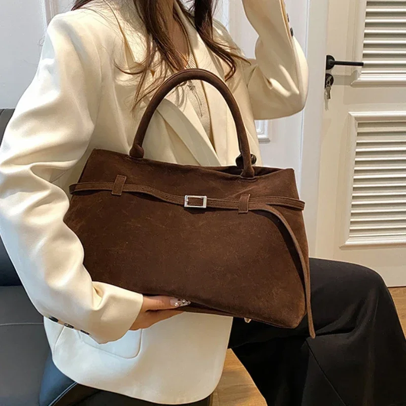 Buckle Decorative Design Solid Faux Suede Handbag Large Capacity Hasp Casual Tote 2026 Hot Sale Bags for Women Bolsas Femininas