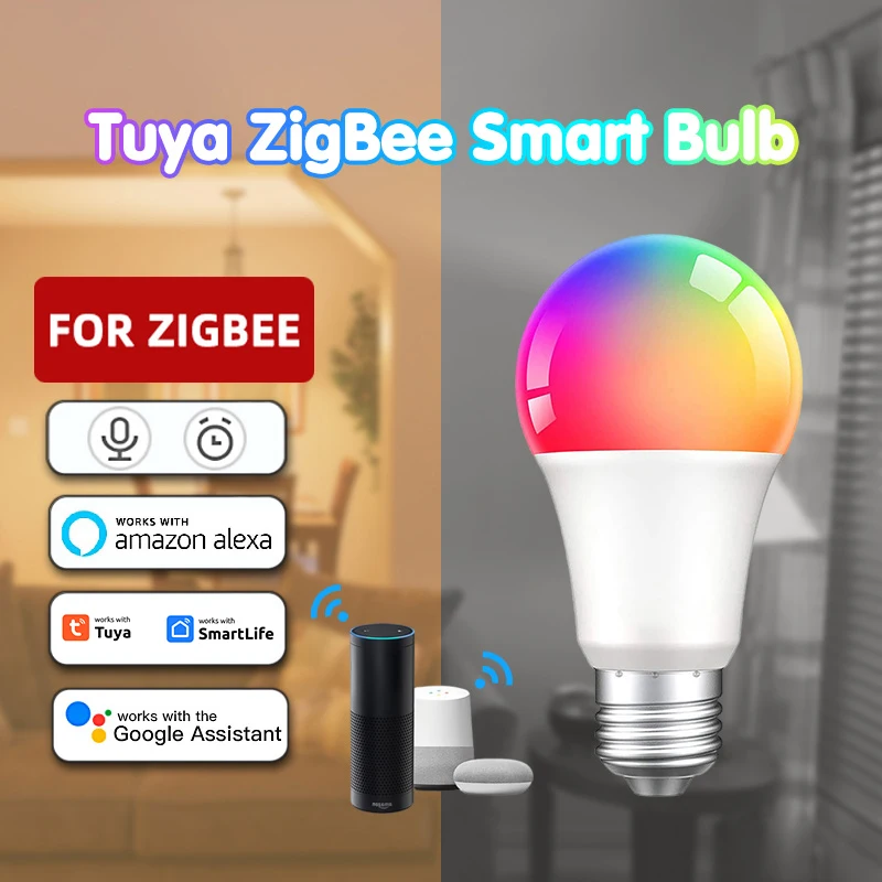 9/12/15/18W Wireless App Timing LED Lights Tuya Smart Bulb Zigbee RGBW E27 Lamp 2700k-6500K Voice Control Alexa Google Home