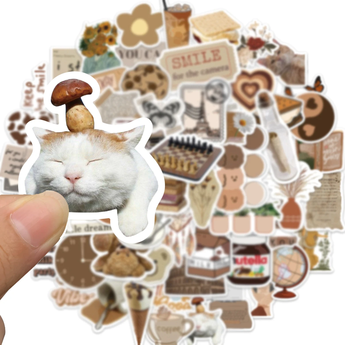 60PCS INS 미학 아트 브라운 스티커 빈티지 선물 DIY 어린이 노트북 수하물 오토바이 노트북 냉장고 데칼 장식