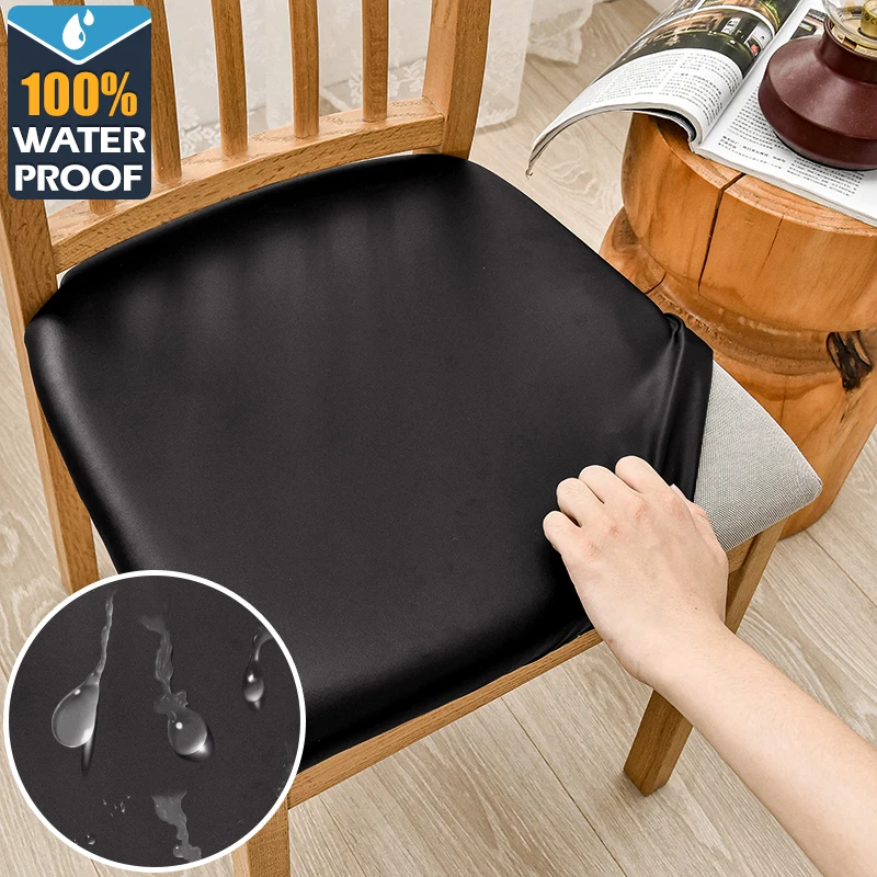 PU Leather Square Chair Cushion Cover Waterproof Kitchen Dining Seat