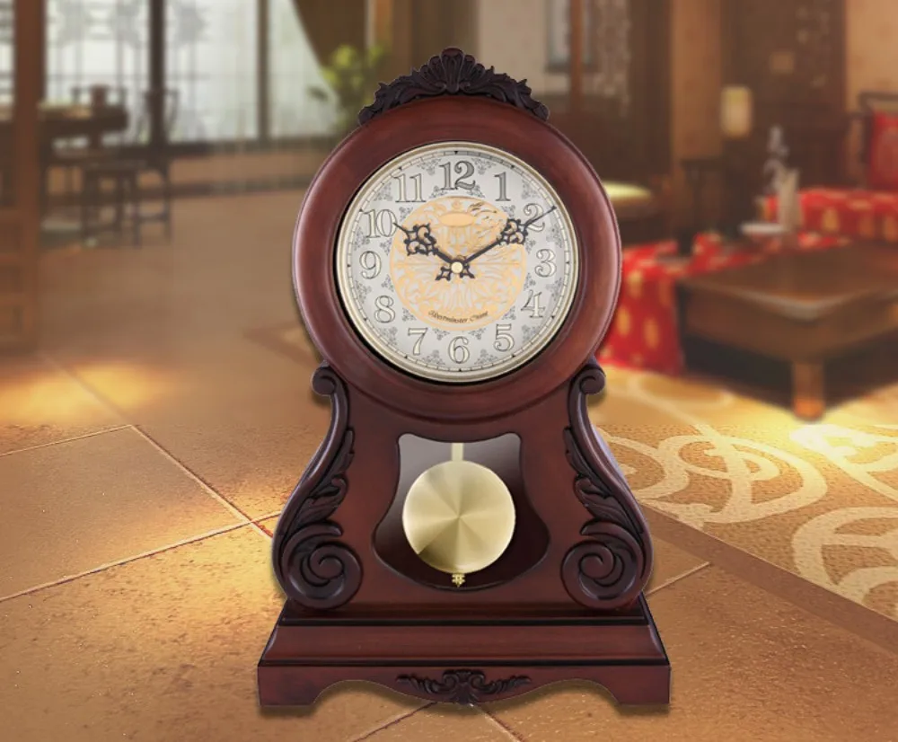 Vintage Mantle Clock Grandfather Pendulum Clock Floor Table Wooden