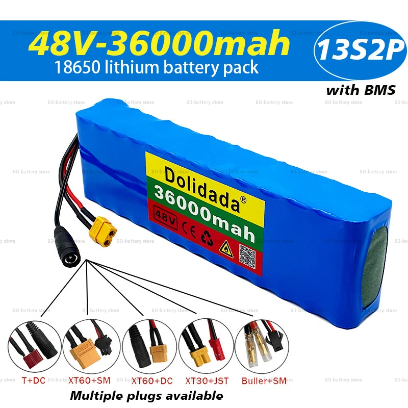 

Dolidada-48V Lithium Ion Battery Pack, 13S2P, 36000MAH,1000W,XT60 or T Plug,Built-in BMS,Suitable For EBike Electric Bicycle