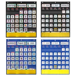 Calendar Pocket Chart with 89 Cards, 20.07x23.62In for Kid Calendar Learning