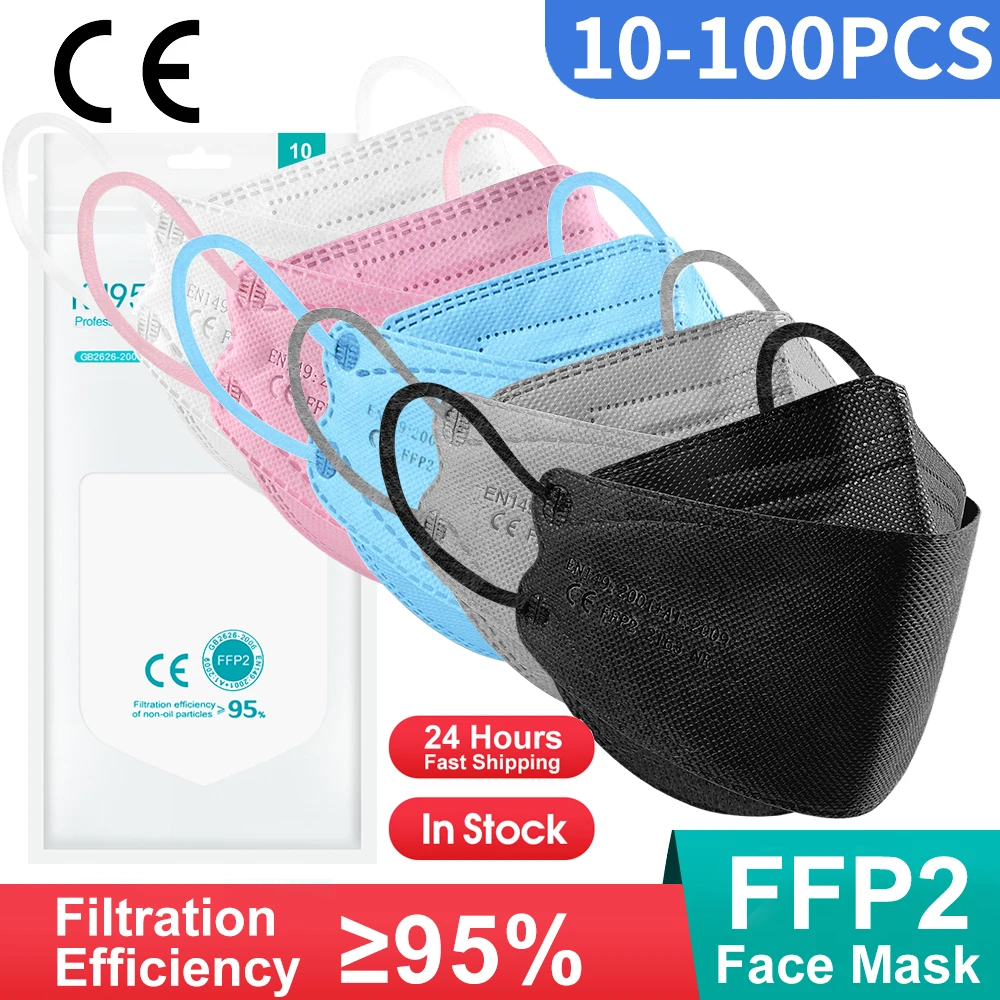 10-200PCS mascarillas FFP2 Face Mask CE Approved FPP2 Disposable KN95 KF94 Facial Mouth Black Fish Masks FFP2MASK kf94mask Korea 10 600pcs disposable masks blue mascarillas quirurgicas homologadas mouth face mask adults blue 3 layers non woven filter masque