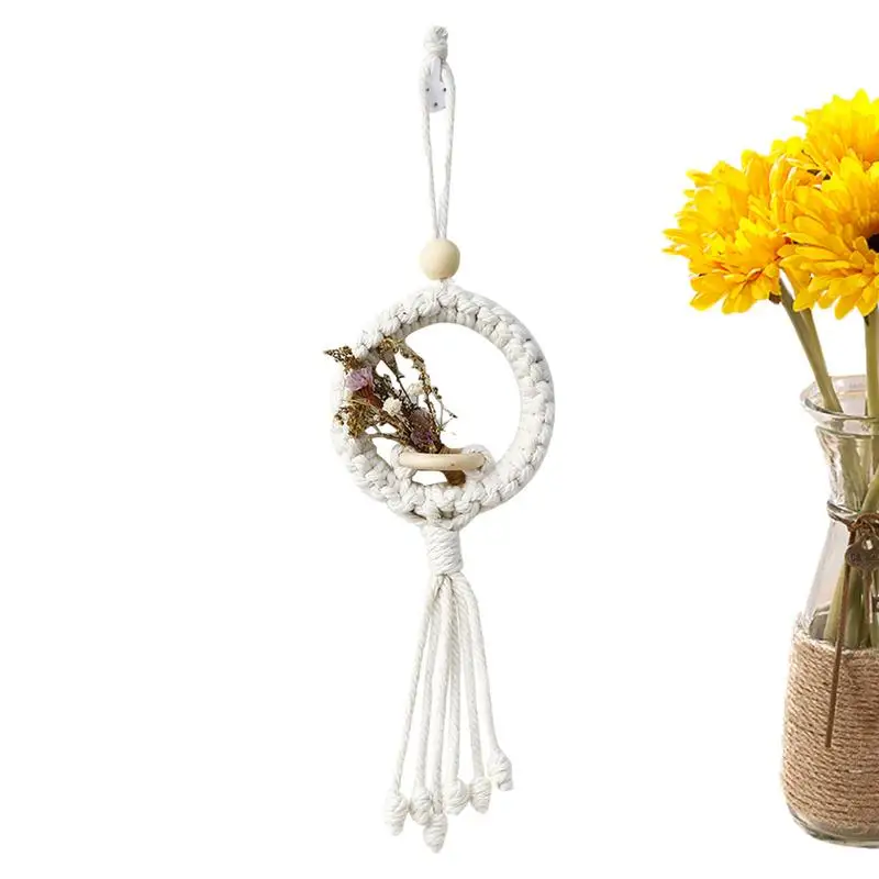 Macrame Woven Wall Decor Cotton Rope Boho Ornaments For Tree And Bedroom Wall Flower Basket Design Bohemian Christmas Gift