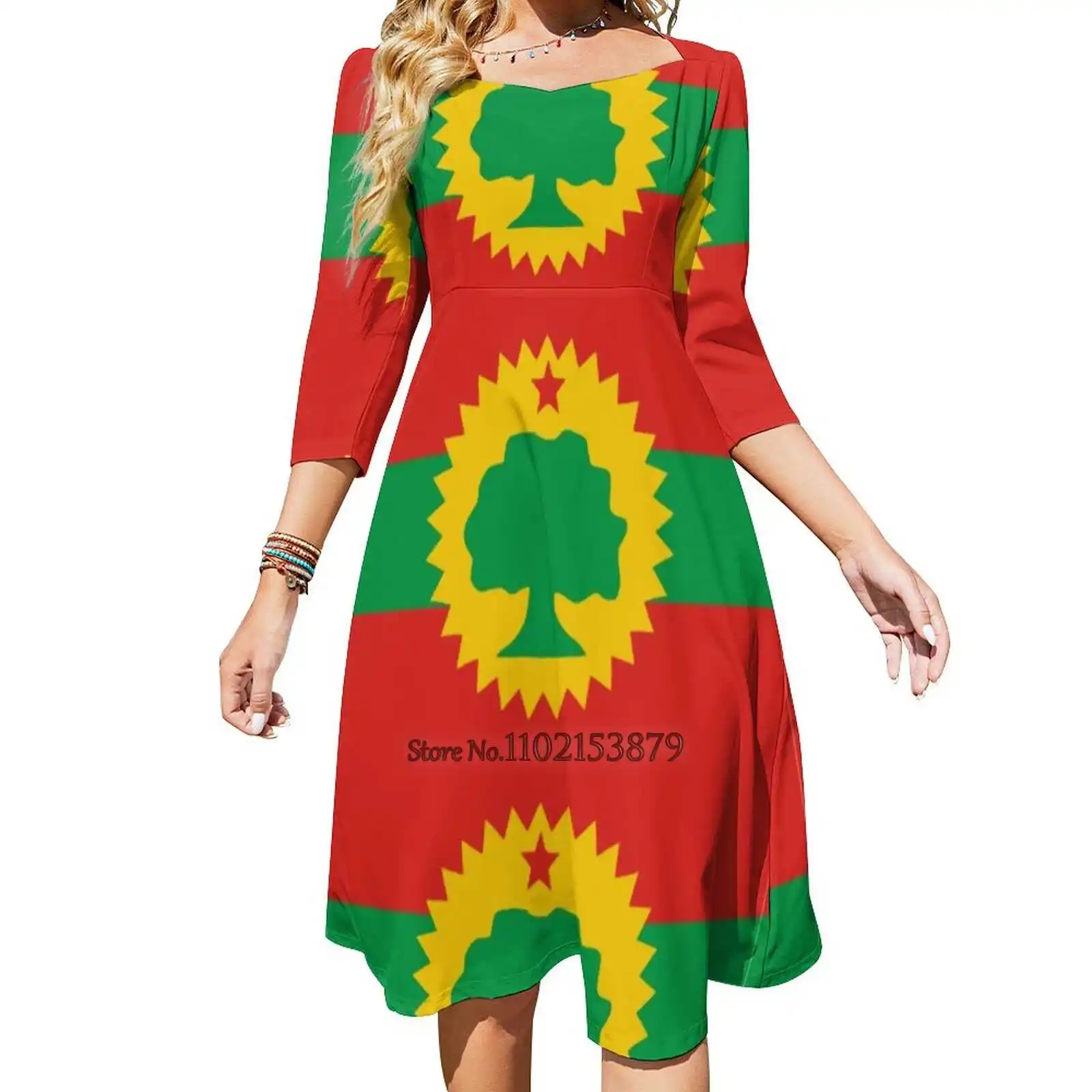 

Flag Of The Oromo People ( Oromoo ) Back Lacing Backless Dress Square Neck Dress New Elegant Women Waist Tight Dress Oromoo