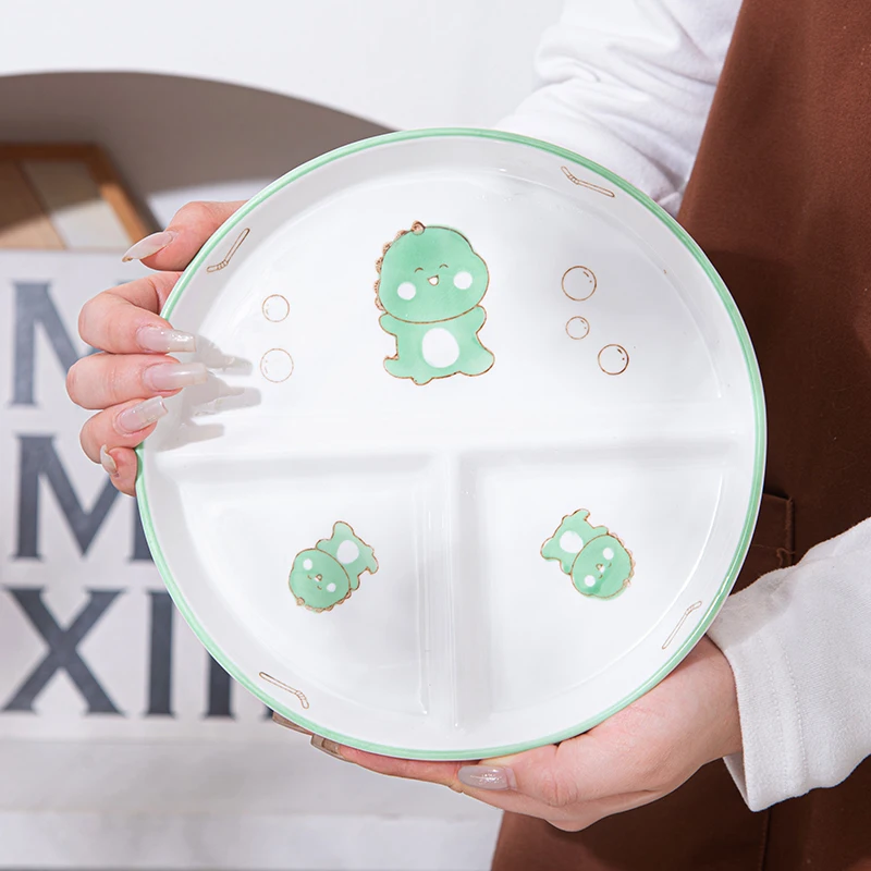 Ceramic Grid Plate Cartoon Fat Reducing Meal Three Grid Plate Student Children Cute Microwave Oven Special Specialty Plates