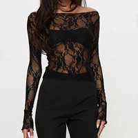 Nouvelles femmes basique couverture en dentelle décontracté transparent ajusté à manches longues chemise Blouses pour Club Streetwear vêtements esthétiques 3