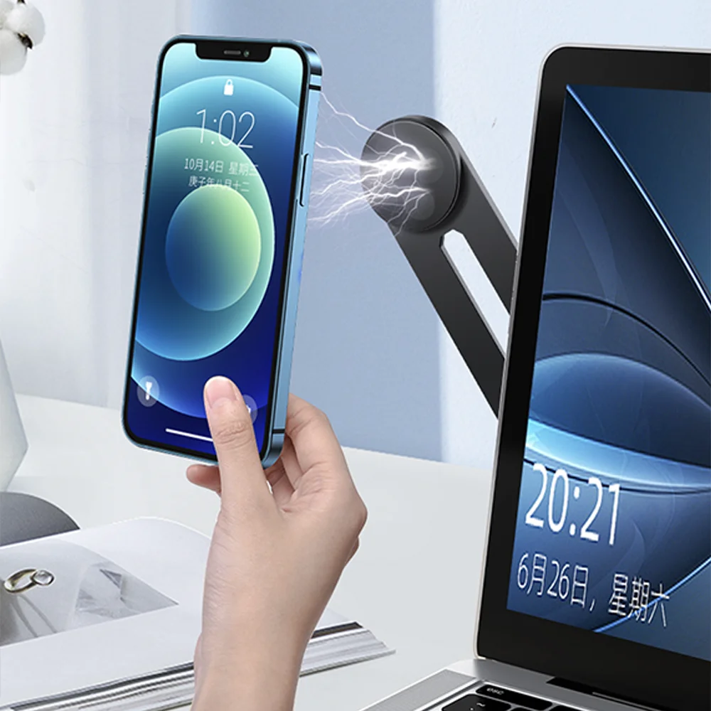 Laptop Screen Expand Magnetic Phone Holder Stand Folding Side Dual-Screen Mount for iPhone 13 14 Pro Max Xiaomi Huawei Bracket mobile phone stand laptop stand