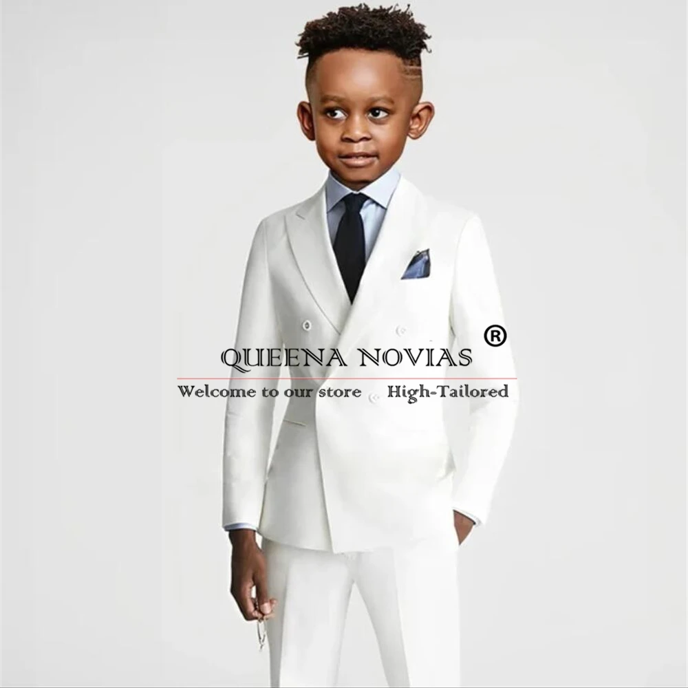 Kids Double Breasted Jacket Pants 2 Pieces Solid Children Tuxedos Made Evening Party Prom Dress Elegant Wedding Suits boys formal suit set