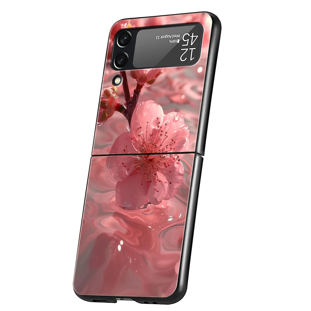 Pink Spring Cherry Blossoms Shockproof Hard PC Phone Case - Black Cover