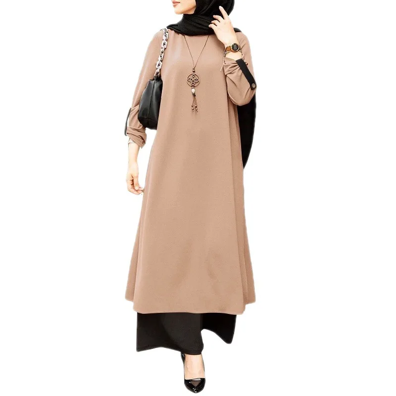 Women's Dress Casual Straight Long Sleeve Loose Top Shirts Muslim Islamic Fashion Blouse Dubai Turkey Tunic Abaya Jilbab S-5XL