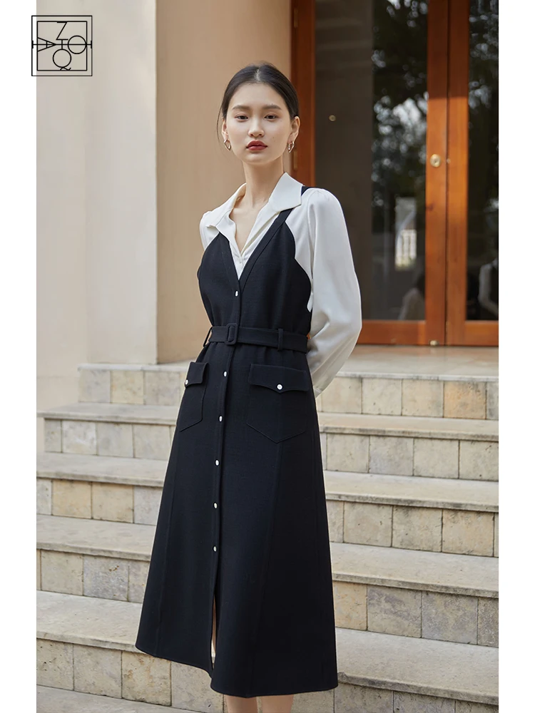 ZIQIAO 2022 여름 한국 스타일 우아한 드레스 레트로 슬립 드레스 높은 허리 v 넥 짧은 소매 패션 캐주얼 발목 길이 드레스