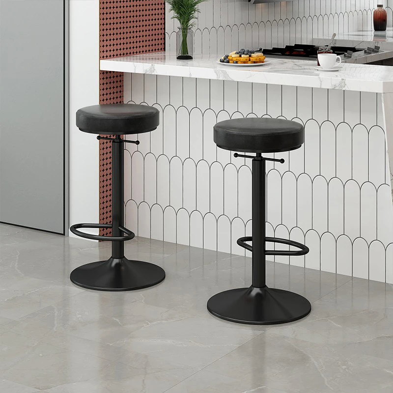 

Portable Adjustable Bar Chairs Round Black Nordic Swivel Bar Stool Reception Desk Sedie Sala Da Pranzo Barbershop Furniture