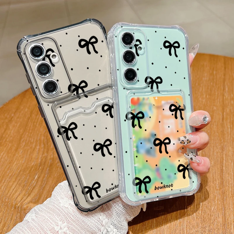 Elegant Black Bow Clear Card Wallet Phone Case with Enhanced Protection