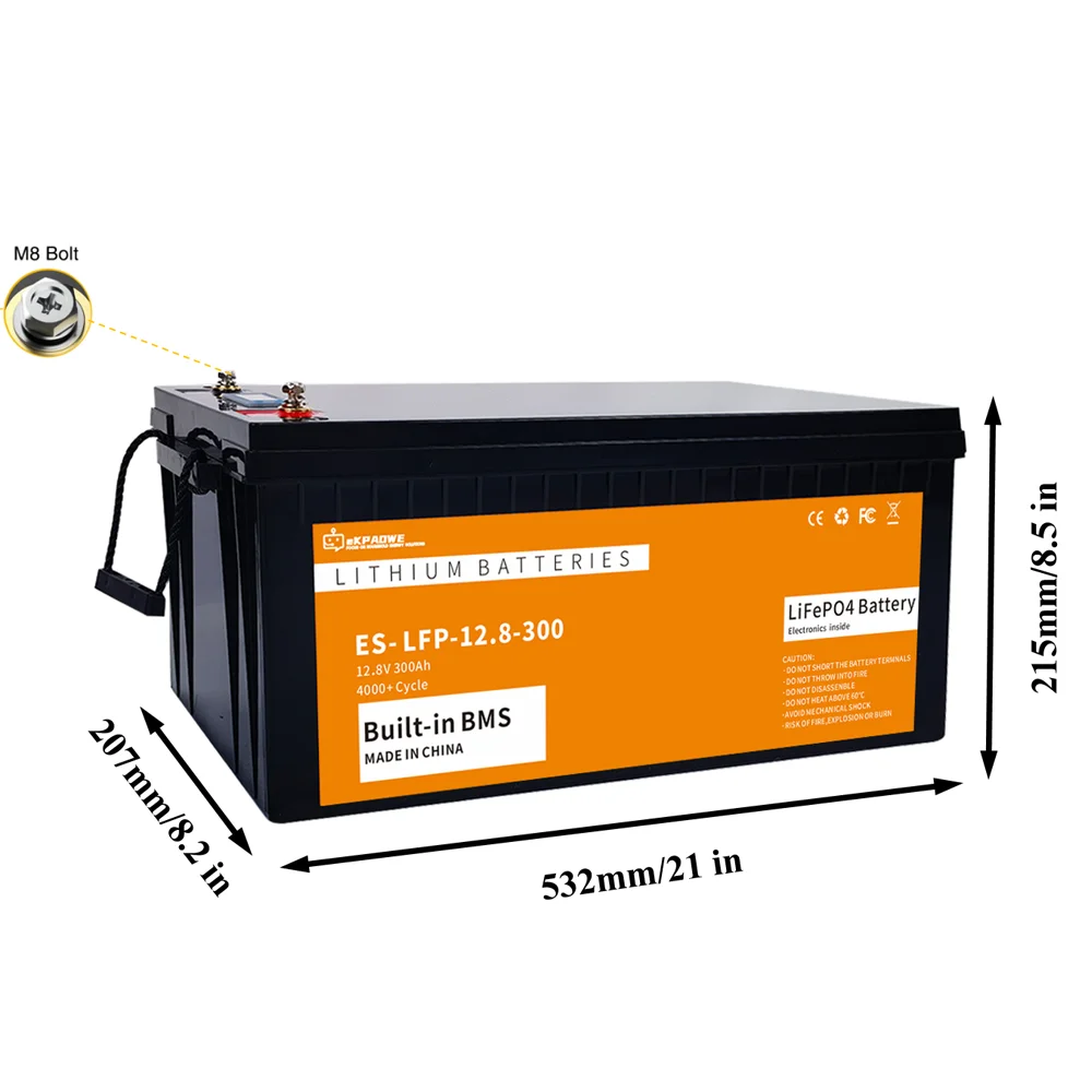 Deep Cycle LFP 12 Volt Lithium Ion Battery 300 Ah LiFePO4 Power Pack with  BMS