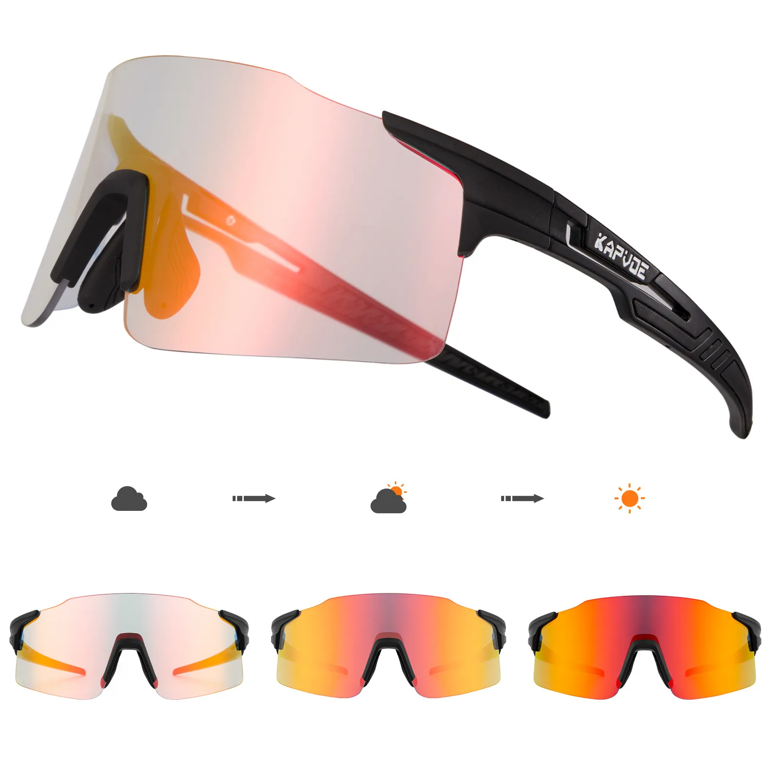 KAPVOE Photochromic Cycling Glasses Polarized Built in Myopia Frame