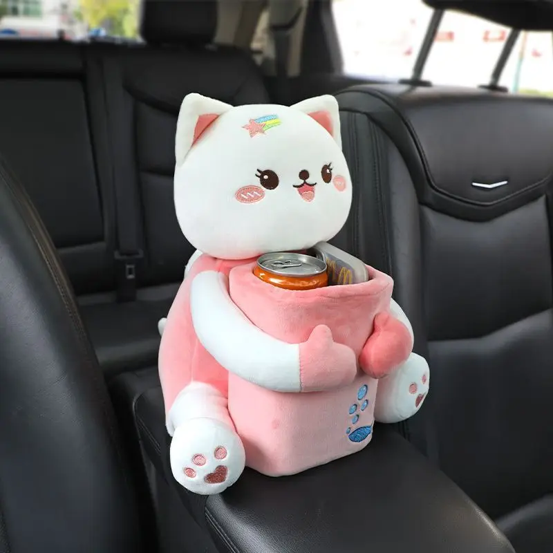 Car Storage Bag Car Trash Can Cartoon Cute Car Tissue Box Creative Car Armrest Box 2 In 1 Tissue Bag Multi-functional Storage Bag For Home Office