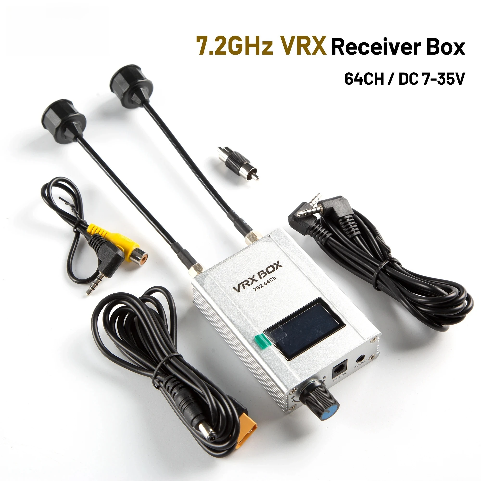 Achetez un récepteur FPV VRX Box performant pour votre drone : détail des ports d'entrée et sortie vidéo.