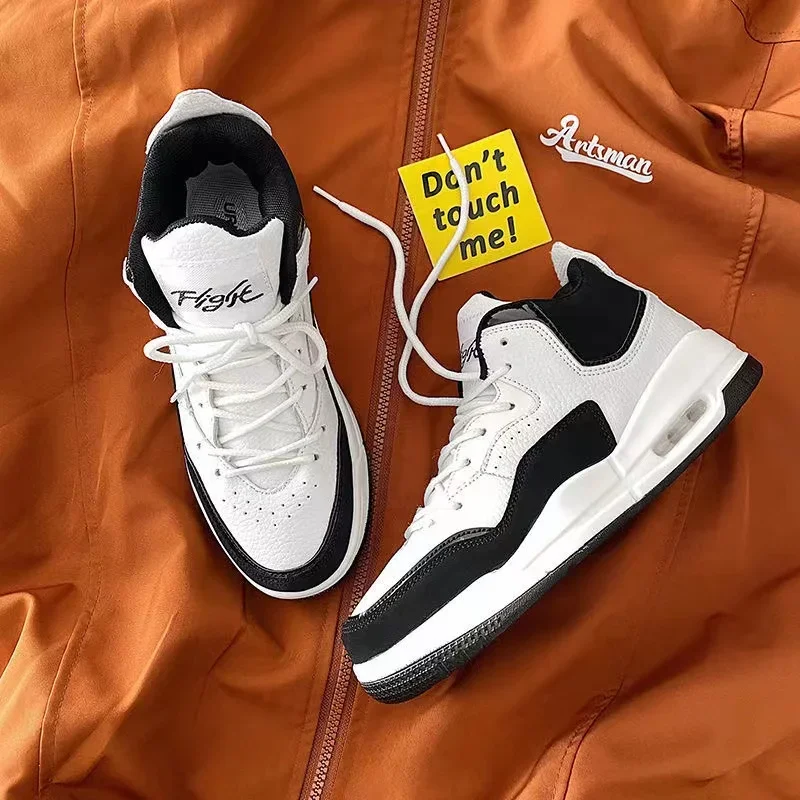 

Basketball Shoes for Men High-top Sports Cushioning Athletic Male Shoes Comfortable Black And White Women Sneakers Thick Bottom