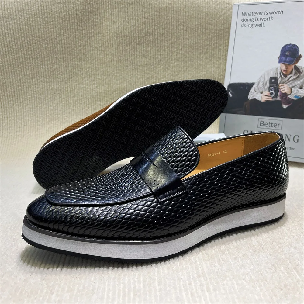 Luxury Genuine Leather Men's Slip-On Sneakers Hollow Out Breathable Business Casual Penny Loafers Flat Mocassins for Shopping