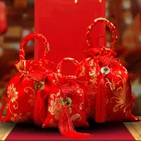 Sac à main en toile à cordon de serrage, 1 pièce, sac à sucre avec pompon à nœud chinois, sac à main de grande capacité pour mariage 2