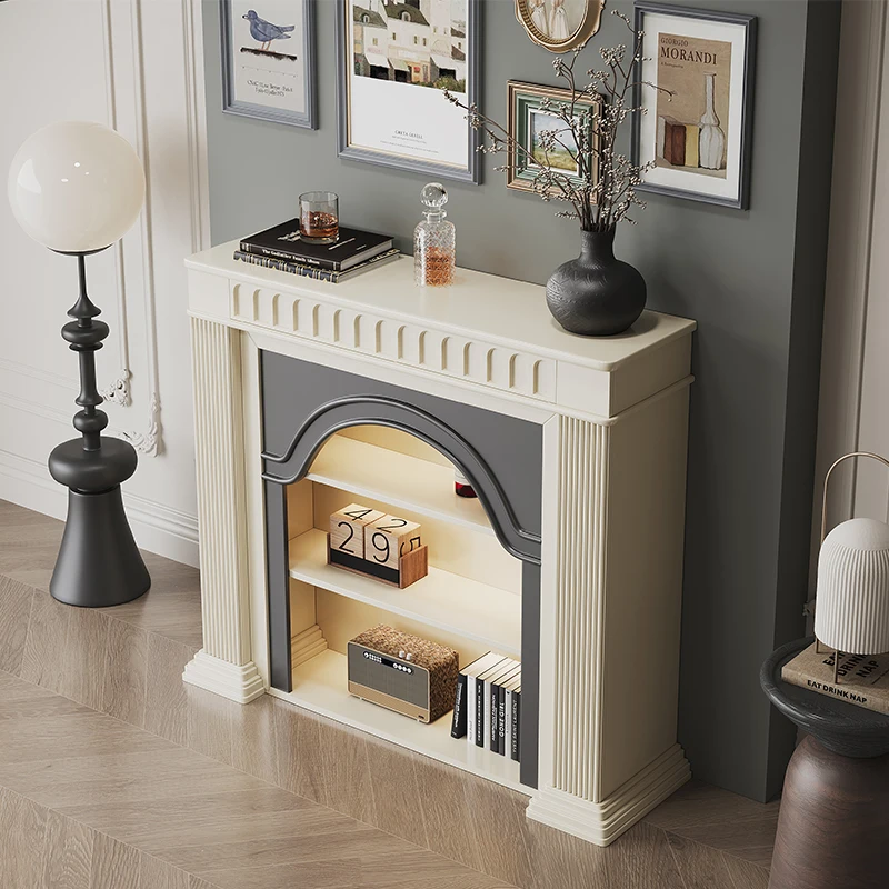 French Cream Wind Solid Wood European Arch Fireplace Decorative Cabinet American Living Room Side Cabinet Entry Entrance