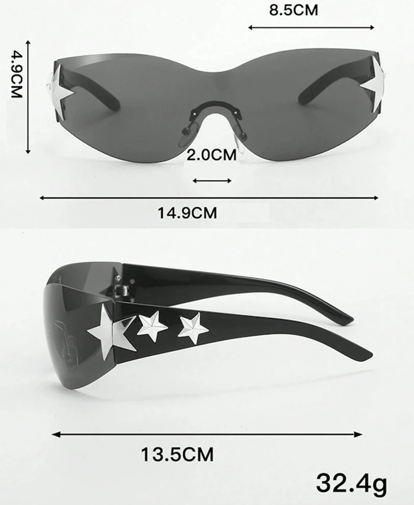 1PC Large Frame Women Multicolor Y2K Glasses Star Glasses Bohemian Style Suitable For Parties And Trips Summer Party