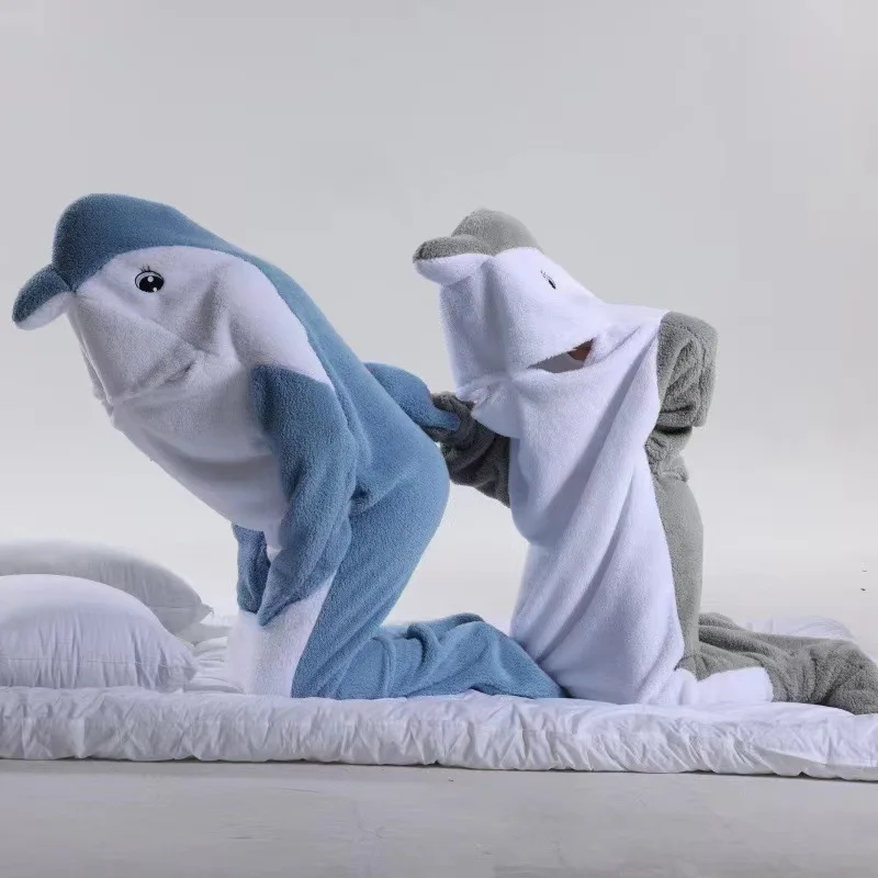 Cartoon Whale Blanket Cover Sleeping Bag Pajamas Office Nap Suits Adult Jumpsuit Winter Shawl for Homewear Couple Party Costumes