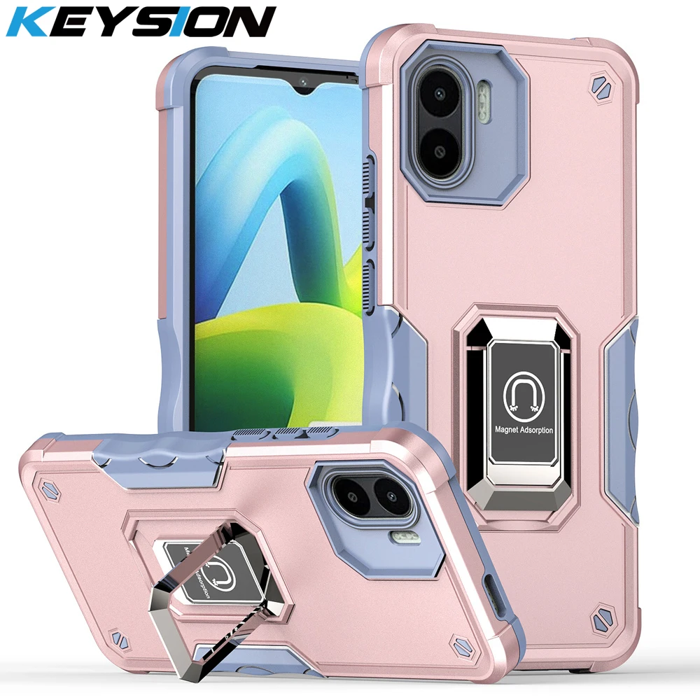 

KEYSION Shockproof Armor Case for Xiaomi Redmi A1 A2 Silicone + PC Ring Stand Phone Back Cover for Xiaomi Redmi A2 A1
