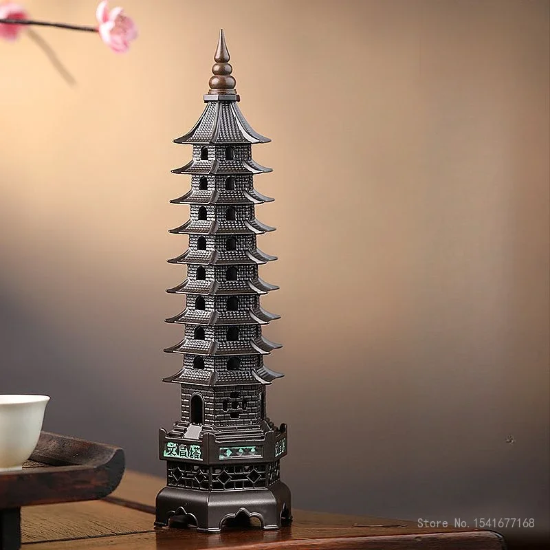 Incense Burner Zinc Alloy Nine Story Tower Fragrance Stove Home Indoor Living Room Tea Ceremony Crafts Retro Zen Decorations 1PC