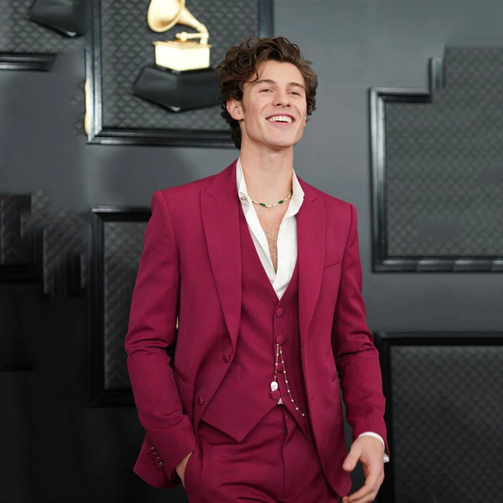 Red Three-Piece Suit for Men  Jacket Vest Pants Formal Party Suit Regular Fit Set Monochrome Suits, Latest Design
