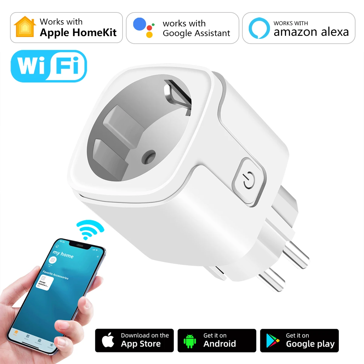 

WiFi Smart Switch 16A Power Socket Wall Outlet EU Plug Siri Voice Remote Control Work with Apple Homekit/Alexa/Google Home Kit