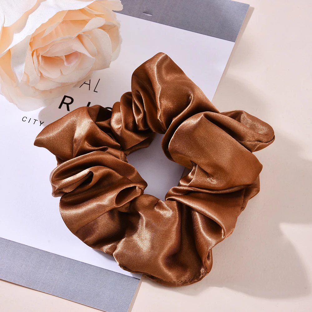 Fashion Simple Solid Color Women Satin Silk Hair Tie Elastic Scrunchies Ponytail Holder Hair Rope Hair Accessories Wholesale