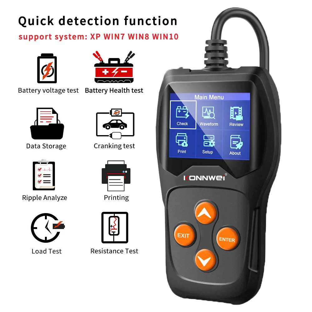 

12V Battery Tools KONNWEI KW600 Car Battery Tester 100 to 2000CCA 12 Volts for the Car Quick Cranking Charging Diagnostic Tool