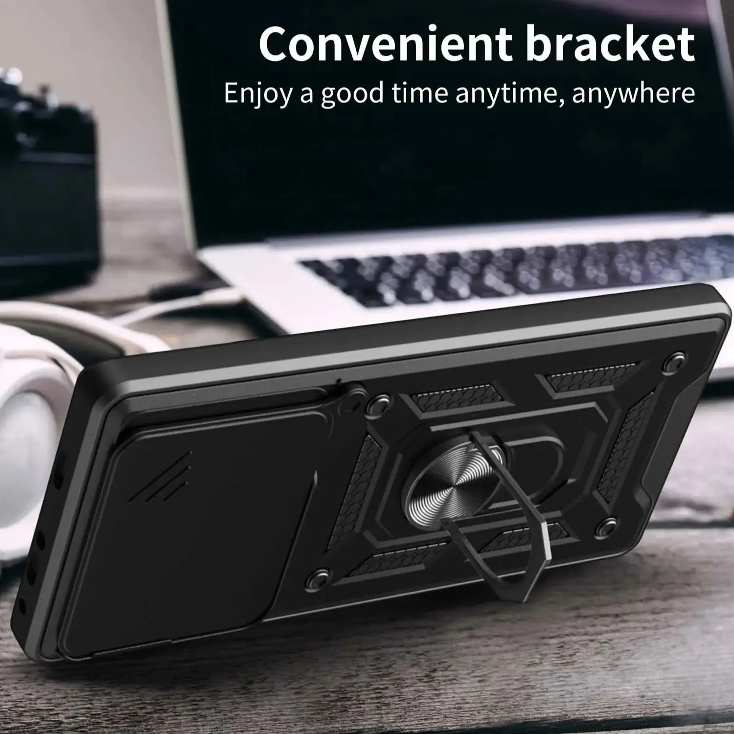 Armored Protective Phone Case with Magnetic Ring and Camera Protection