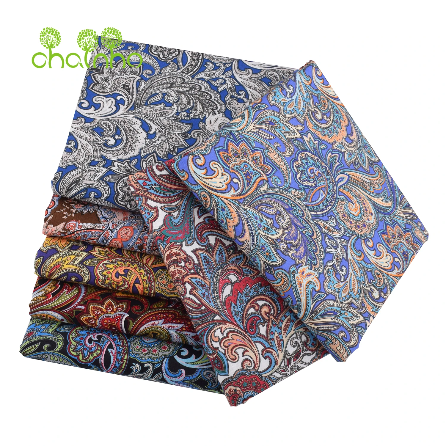 Chainho,Printed Plain Weave Poplin Cotton Fabric,DIY Quilting Sewing Material,Patchwork Cloth,Floral Series,2 Sizes,15PC230