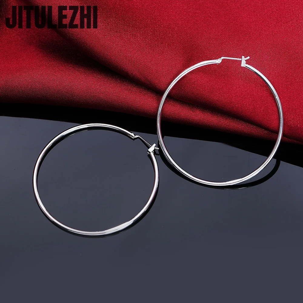 High Quality New 925 Sterling Silver Hoop Earrings For Women Engagement Party Jewelry 5CM Big Circle Trendy Christmas Gifts 5