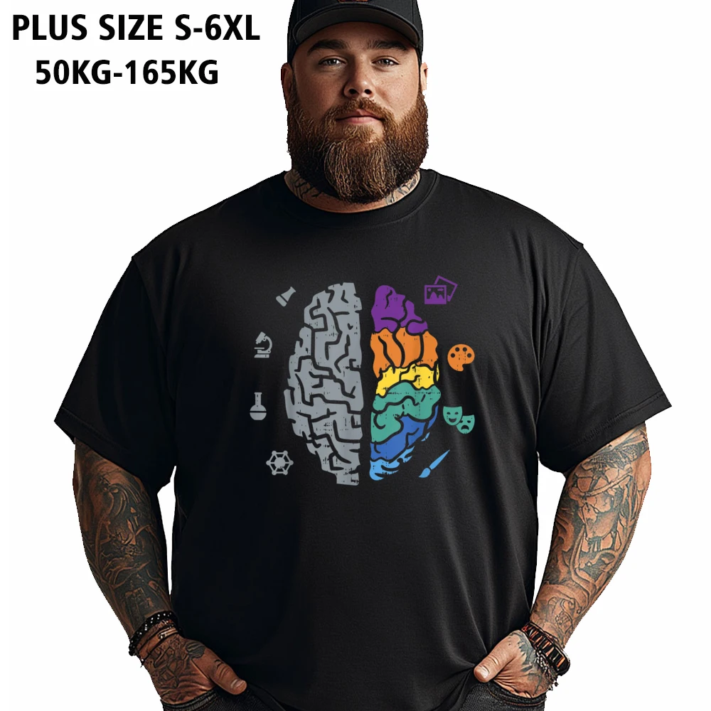 Cotton Fabric Male Short Sleeve Human Brain Art Artistic Creative T Shirts Normal Tees Plus Size 5XL Slogan O Neck Tops Tees Human Brain Art Artistic Creative Side Artist Painter Gift T-Shirt__936