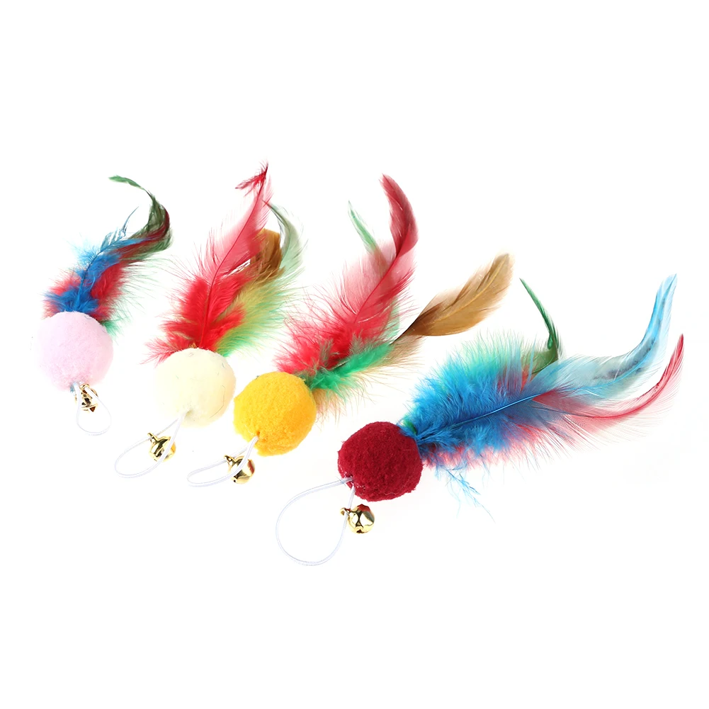 10PCS Replacement Cat Feather Teaser Toys with Bell – Interactive Wand Refills for Indoor Cats