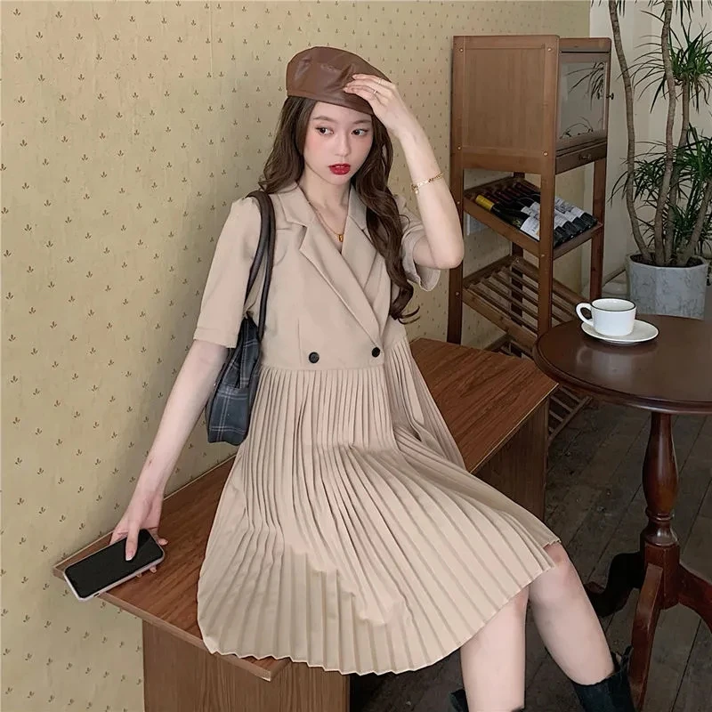 Suit Dess 2023 Summer Korean Version Of Loose Fashion Pleated Long