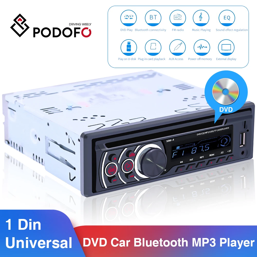 Podofo 8169A Universal 1 Din Bluetooth Car Stereo MP3 Player 1din Autoradio CD VCD DVD AUX FM Radio Auto Car Player