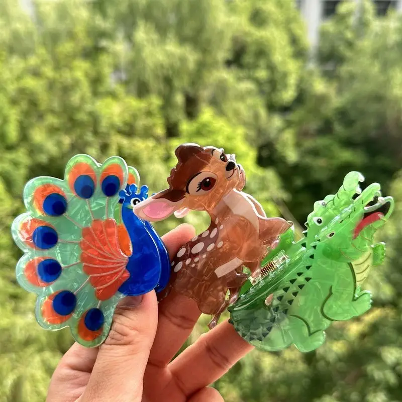 1/3 Stück Neue Personalisierte Acryl-Haarspange für Niedliche Haaraccessoires, Pfauen-Haarspange, für die Hinterseite des Kopfes, Lockenhaare, Haifisch-Haarspange