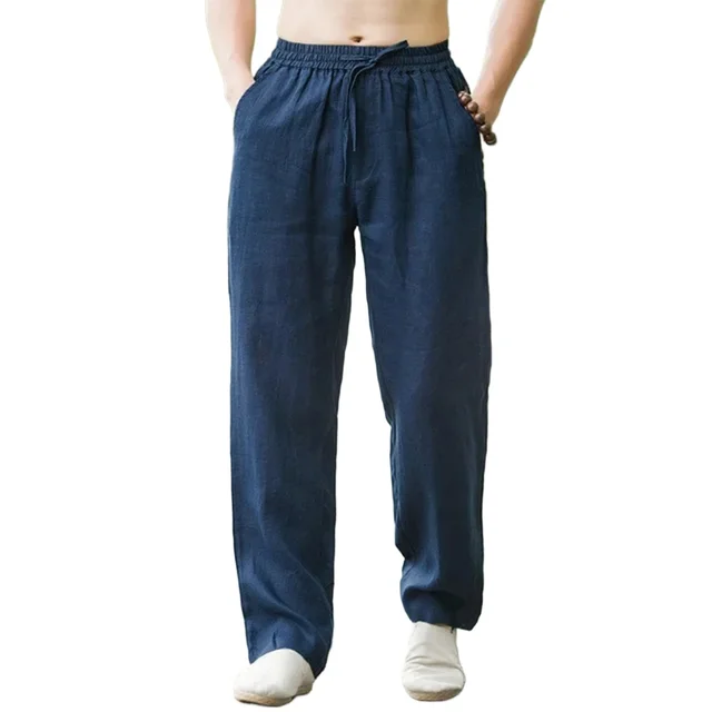 Pantalones de playa para hombre, ropa de calle de algodón y lino, pantalones de chándal casuales, pantalones largos sueltos de vacaciones Hawaianas, Verano - Imagen 5