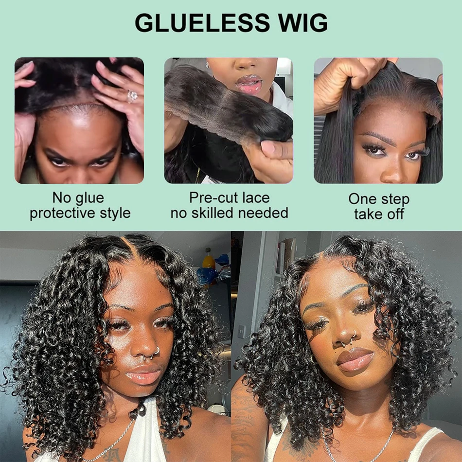 HD Deep Wave Curly 220% Transparent 5x5 Glueless Ready To Go Wear Bob 13x6 Lace Front Human Hair Wigs 13x4 Lace Frontal Wig