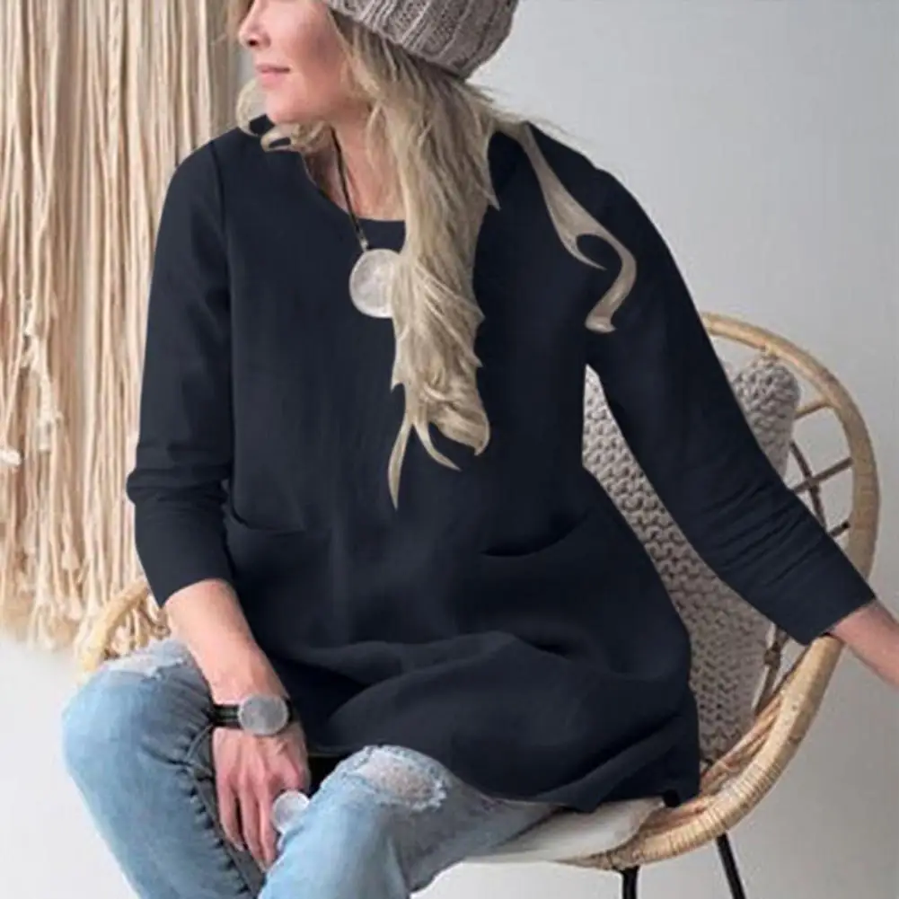 

Stylish Women's Fall Dress Loose Fit Soft Breathable Fabric A-line Mini Dress with Patch Pockets for Any Occasion