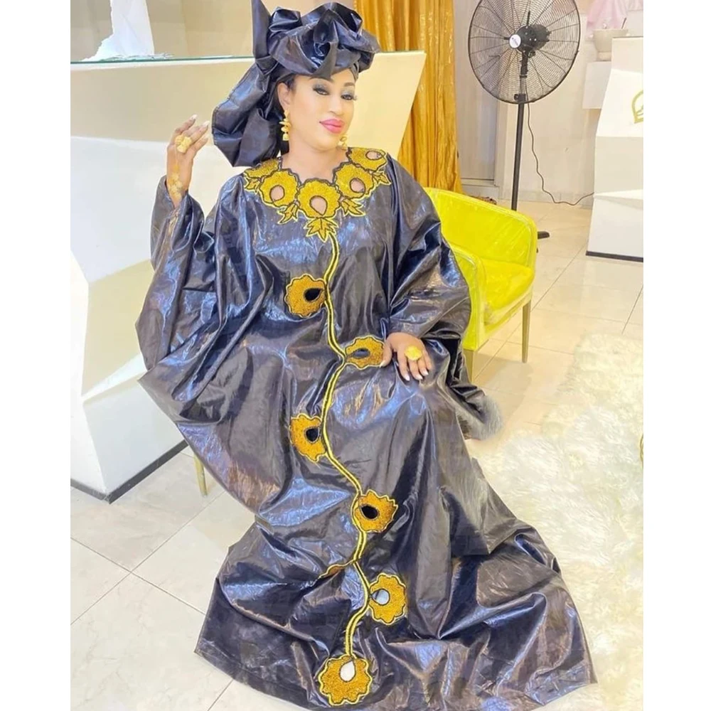 

Black African Dresses For Women Bazin Riche Robe Original Basin For Wedding Party Newest Clothing Nigeria Tradition Bride Dress